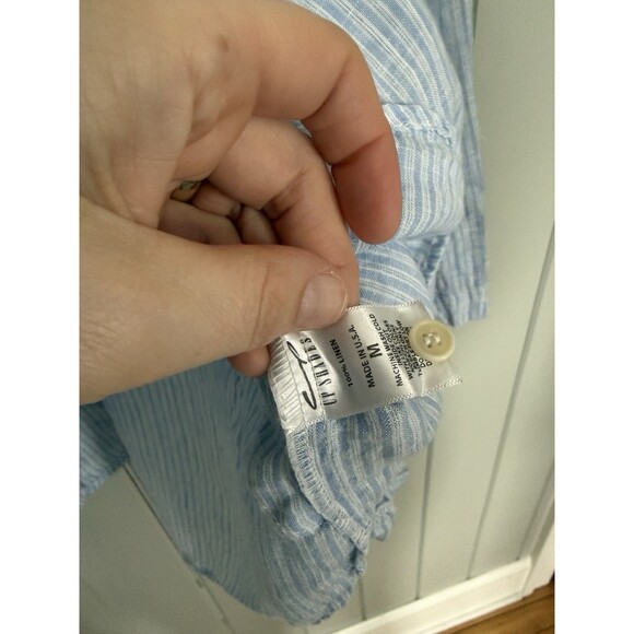 CP Shades Teton Tunic M Medium Blue White striped Linen Collar Pockets - Picture 8 of 8